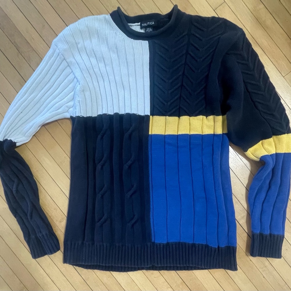 Nautica Colorblock Cable-Knit Crewneck Sweater (Sz L)
